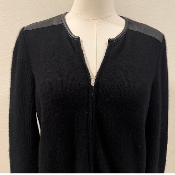 Charter Club Luxury Cashmere Leather Trim Zip Cardigan Sweater Black Women M - Picture 3 of 7